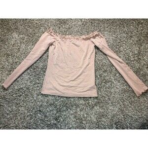 Aeropostale Women's Small Rose Gold Metallic Shimmer Off Shoulder Long Sleeve